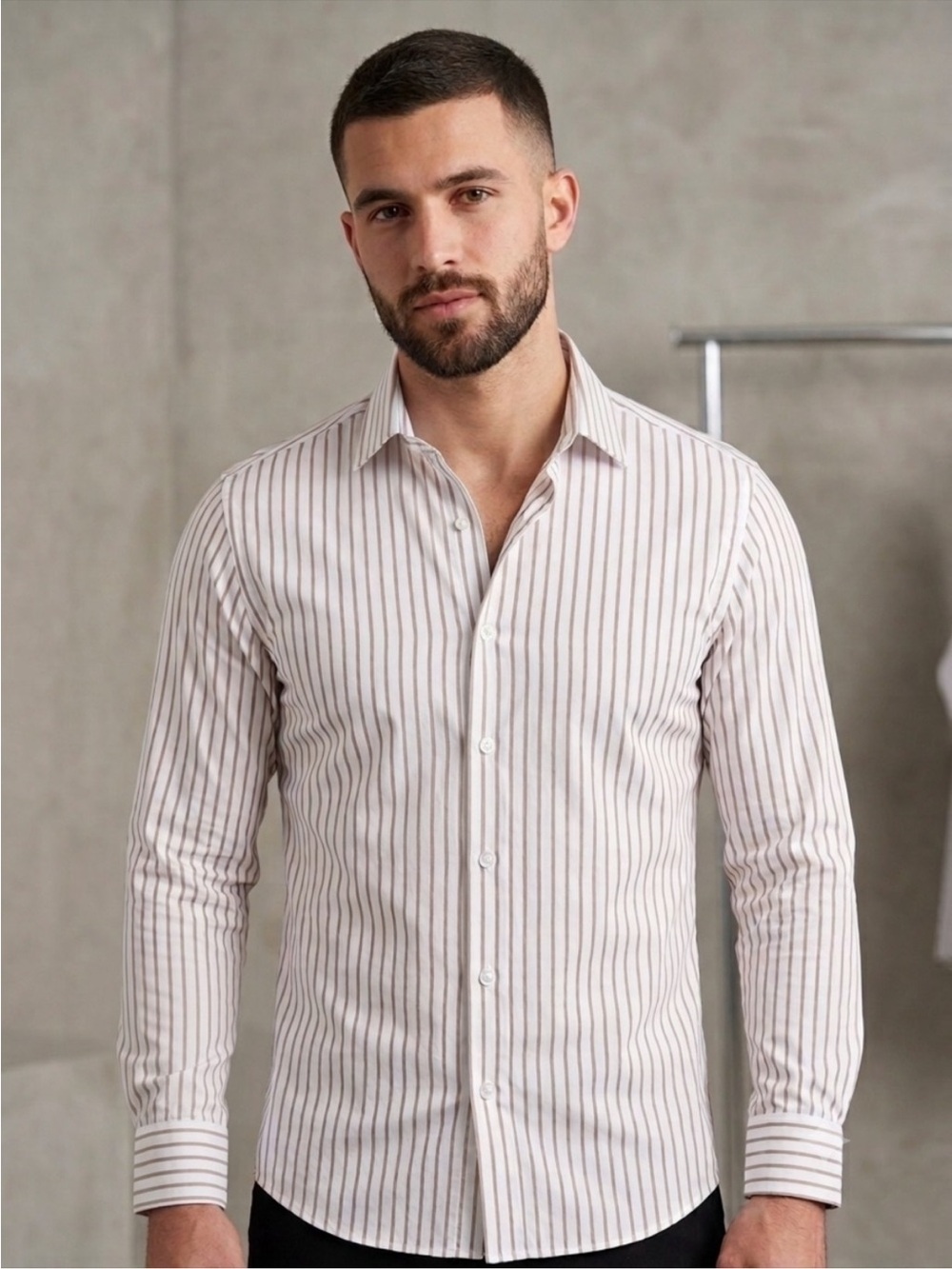 NWT C-Lab NYC Camel
Striped 4-Way Stretch Slim Fit
Eco Dress Shirt Size L